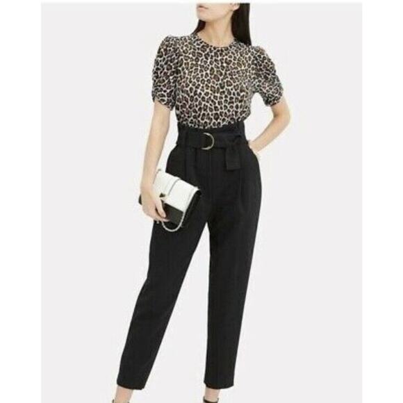 ALC Katie Leopard Cheetah Print Puff-Sleeve T-Shirt Career Office XS ab13 - Picture 3 of 10